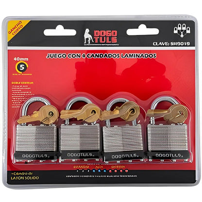Juego 4 Candados Laminado 40mm Gancho Corto Nivel 5 Dogotuls - Dogotuls