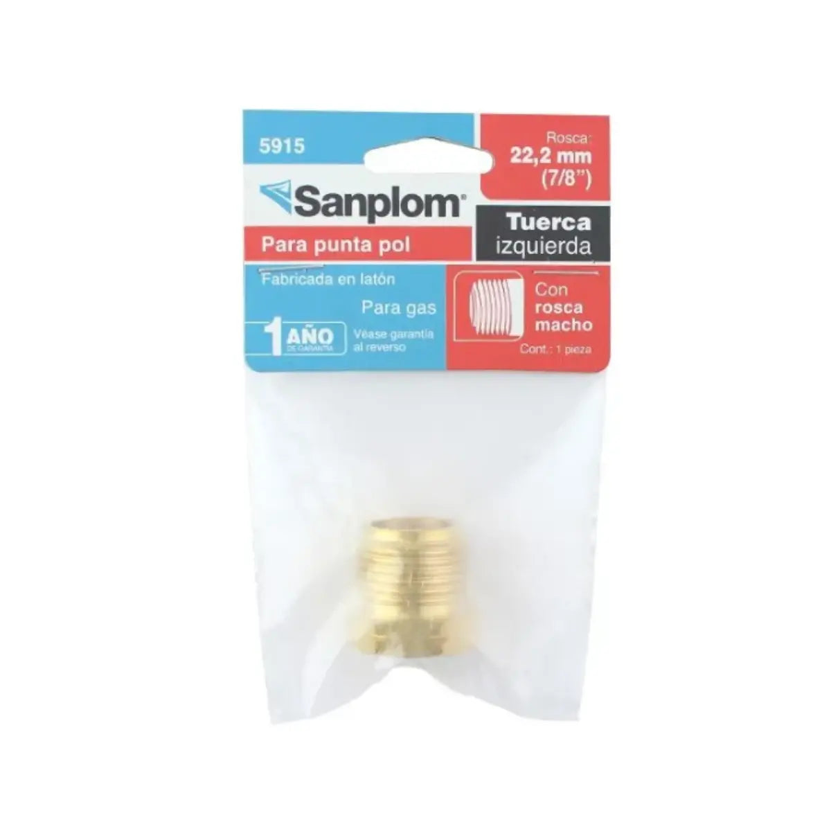Tuerca Izquierda 7/8" Laton Gas Sanplom - Sanplom