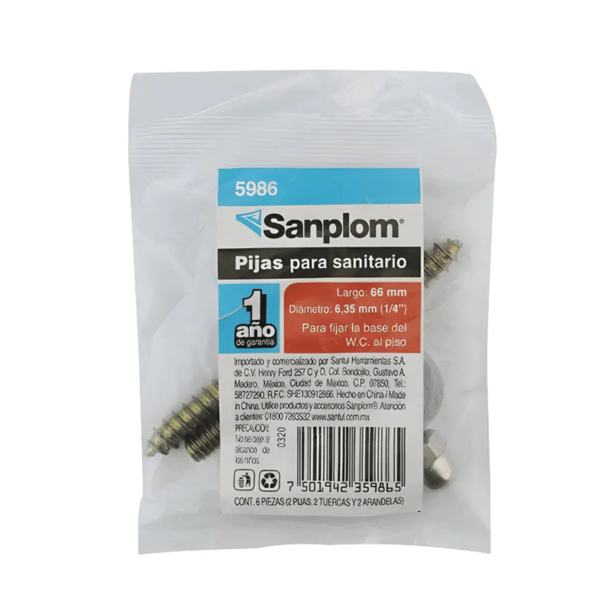 2 Pz Pijas P/Sanitario 5986 Sanplom - Sanplom - detalle