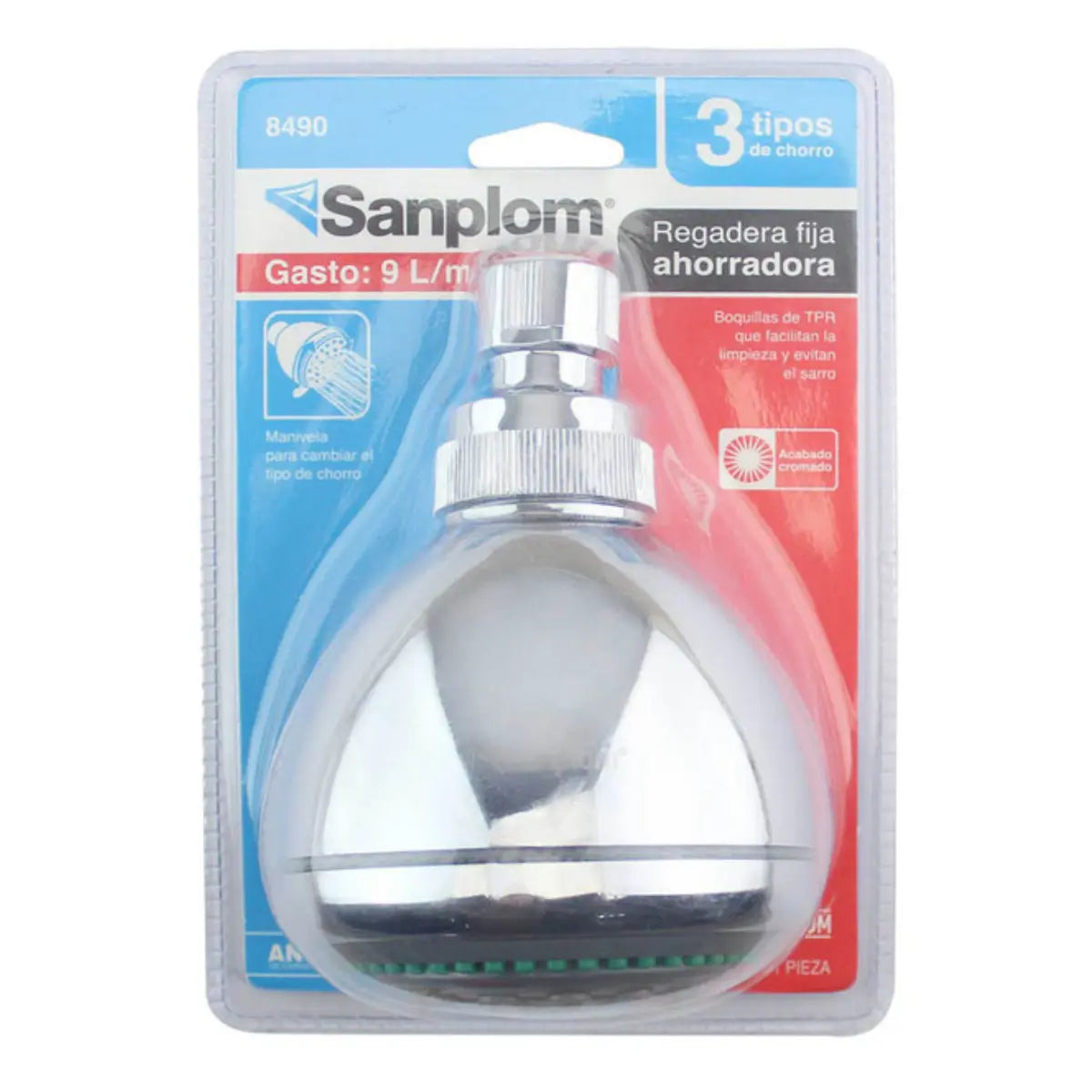 Sanplom 8490 Regadera Ahorradora de Agua, 3 Funciones - Sanplom - vista lateral