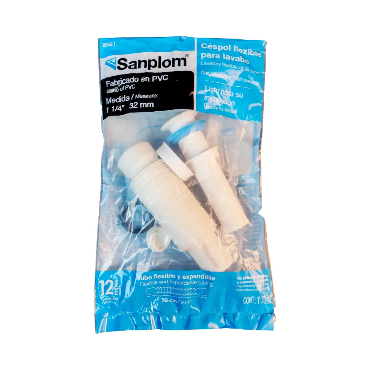 Céspol Flexible 1 1/4 de PVC Sanplom Tipo P Lavabo Empaque 4 Pz - Sanplom - vista lateral