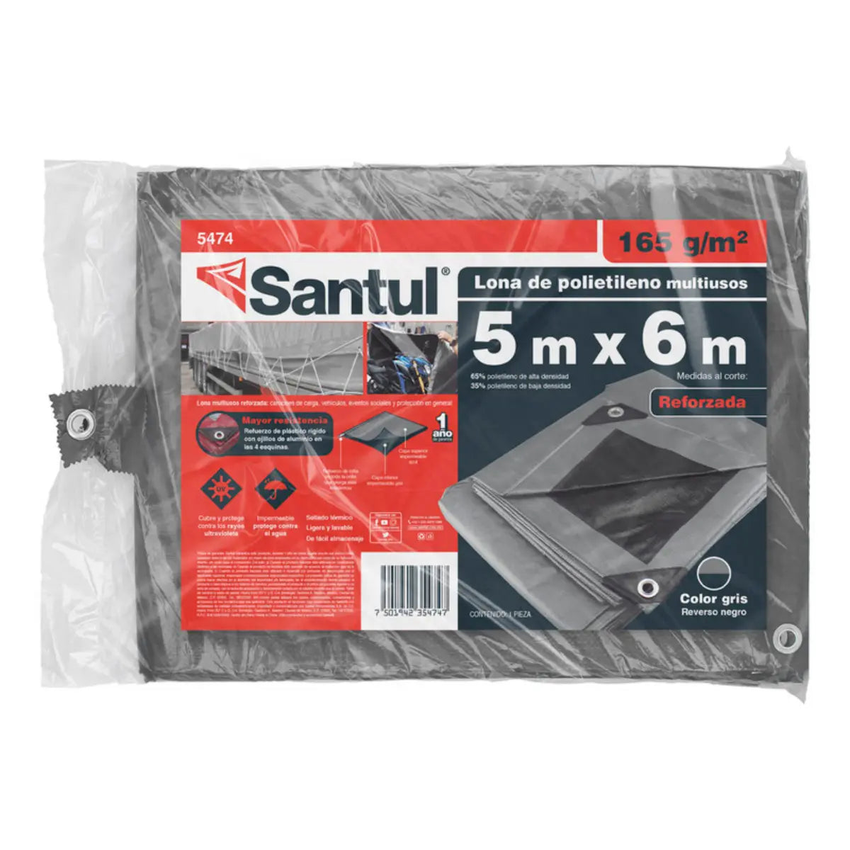 Lona Uso Pesado Color Gris 5 x 6 m - Santul - vista lateral