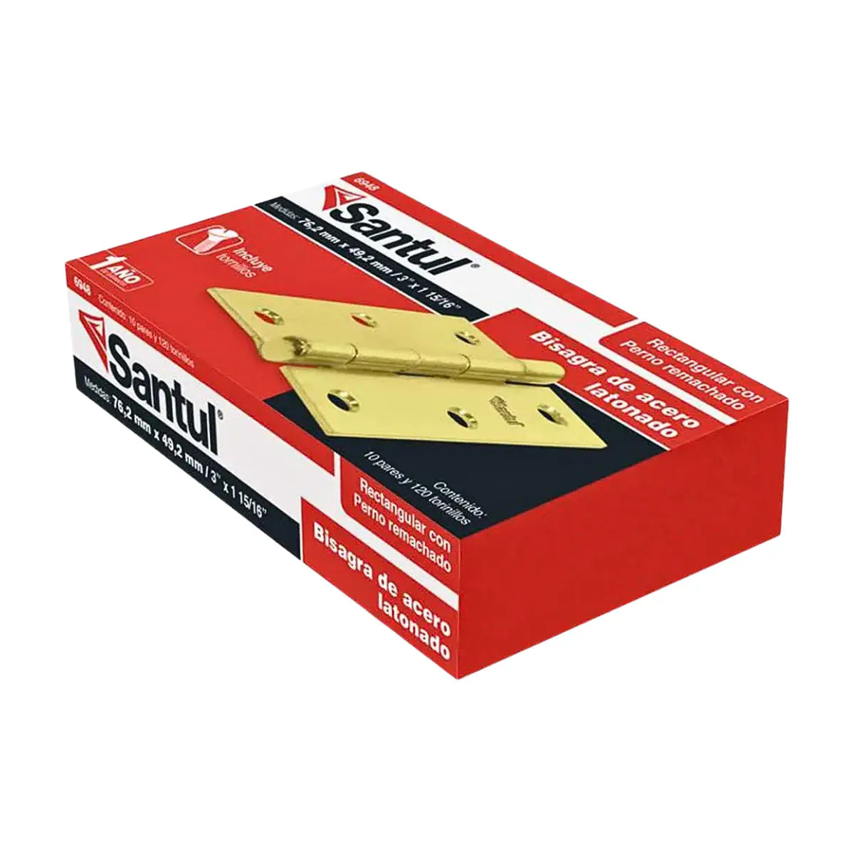 Bisagra 3 x 1 15/16 Santul Acero 20 Piezas Latonado Rectangulares - Santul - vista lateral
