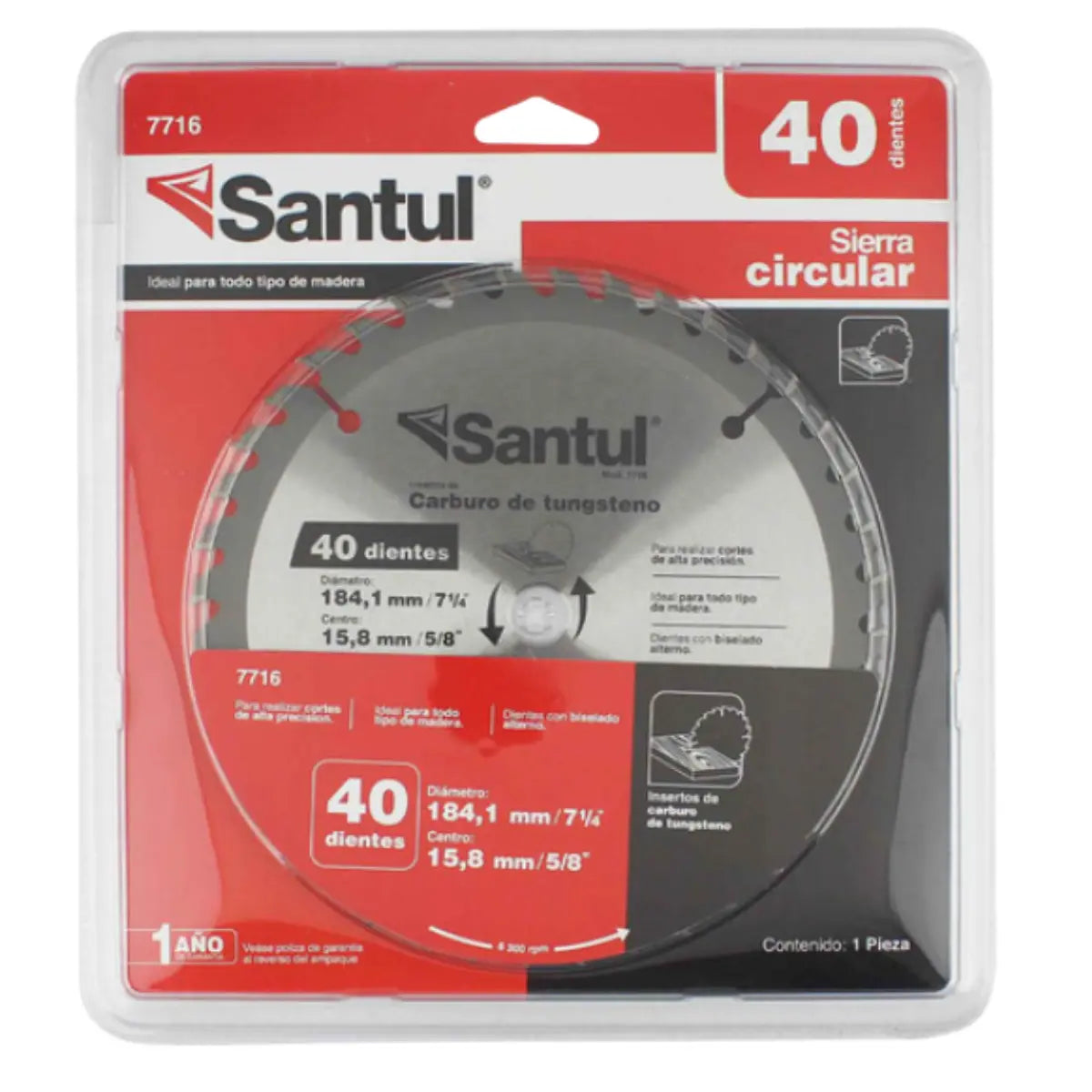 Sierra Circular P/Madera 40 Dientes, 7 1/4 Santul 7716 - Santul - detalle