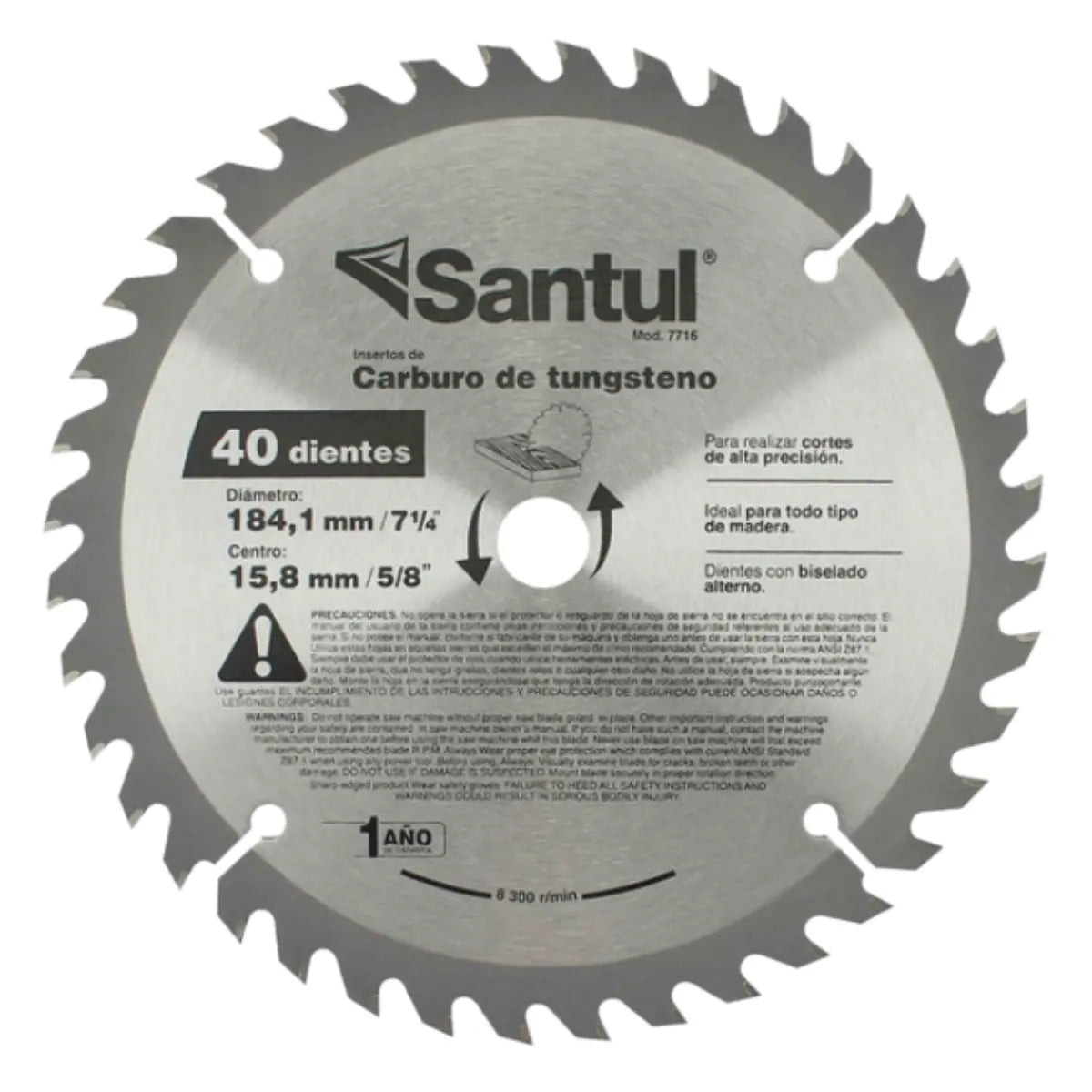 Sierra Circular P/Madera 40 Dientes, 7 1/4 Santul 7716 - Santul