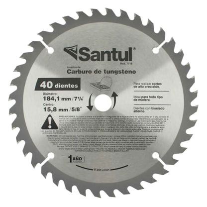 Sierra Circular P/Madera 40 Dientes, 7 1/4 Santul 7716 - Santul