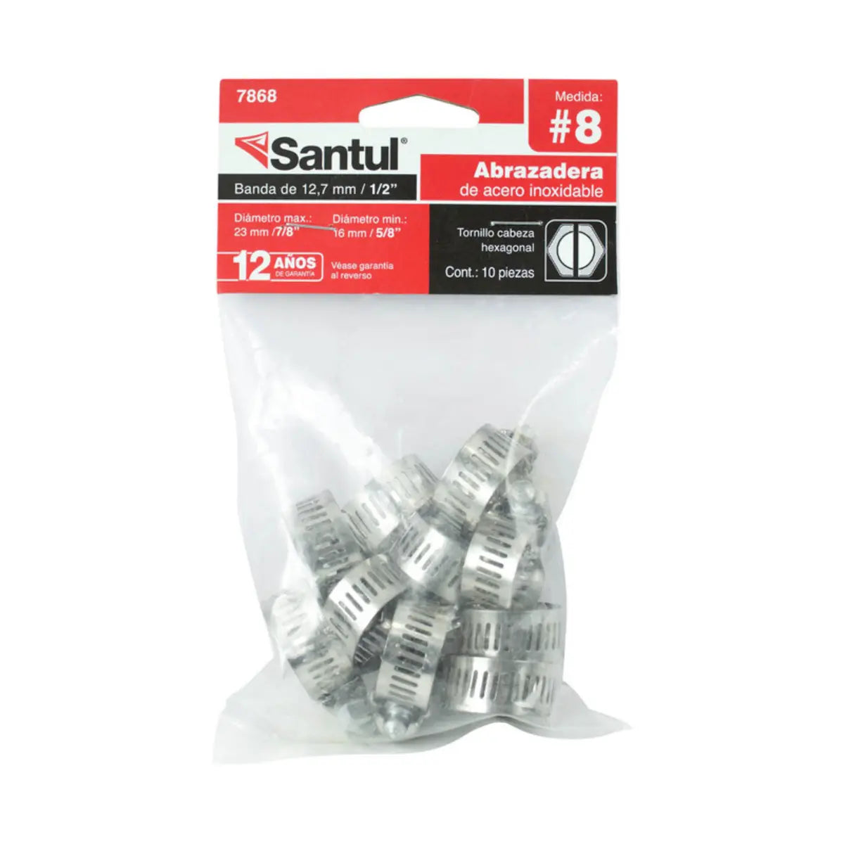 10pz Abrazadera Santul  #8 de 5/8 a 7/8 - Santul