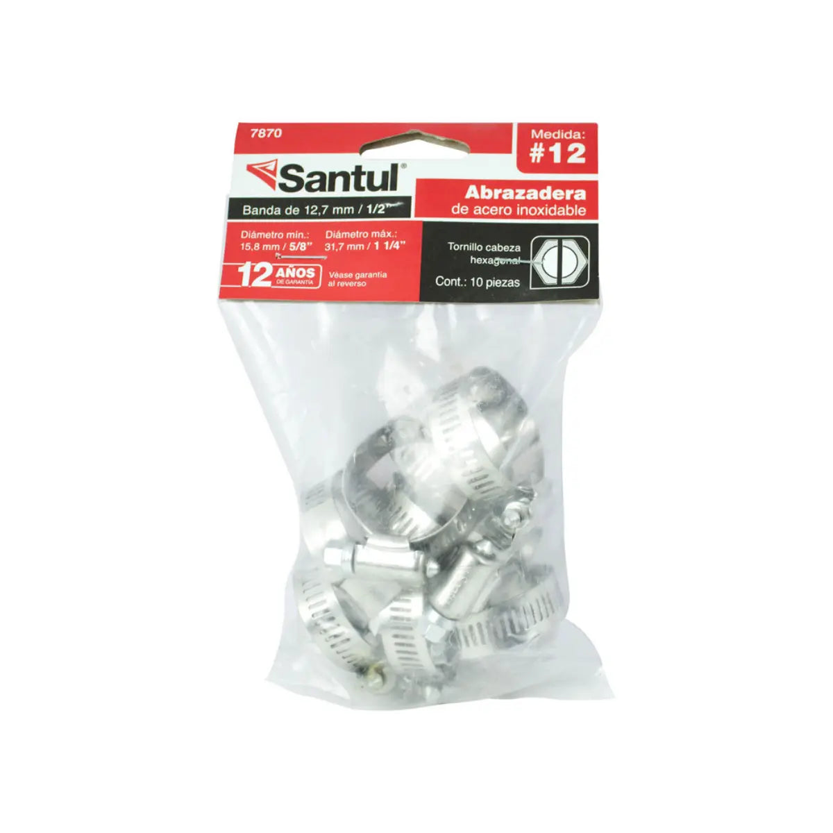 Bolsa 10 Abrazaderas #12 5/8 a 1 1/4 Santul - Santul