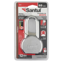 Candado Acero 65mm Máx Seguridad y Llave Tradicional Gancho Largo Santul 8061 - Santul - empaque