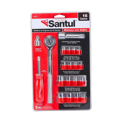 Juego Matraca 16 Dados Santul Estándar Milimétricos - Santul - empaque