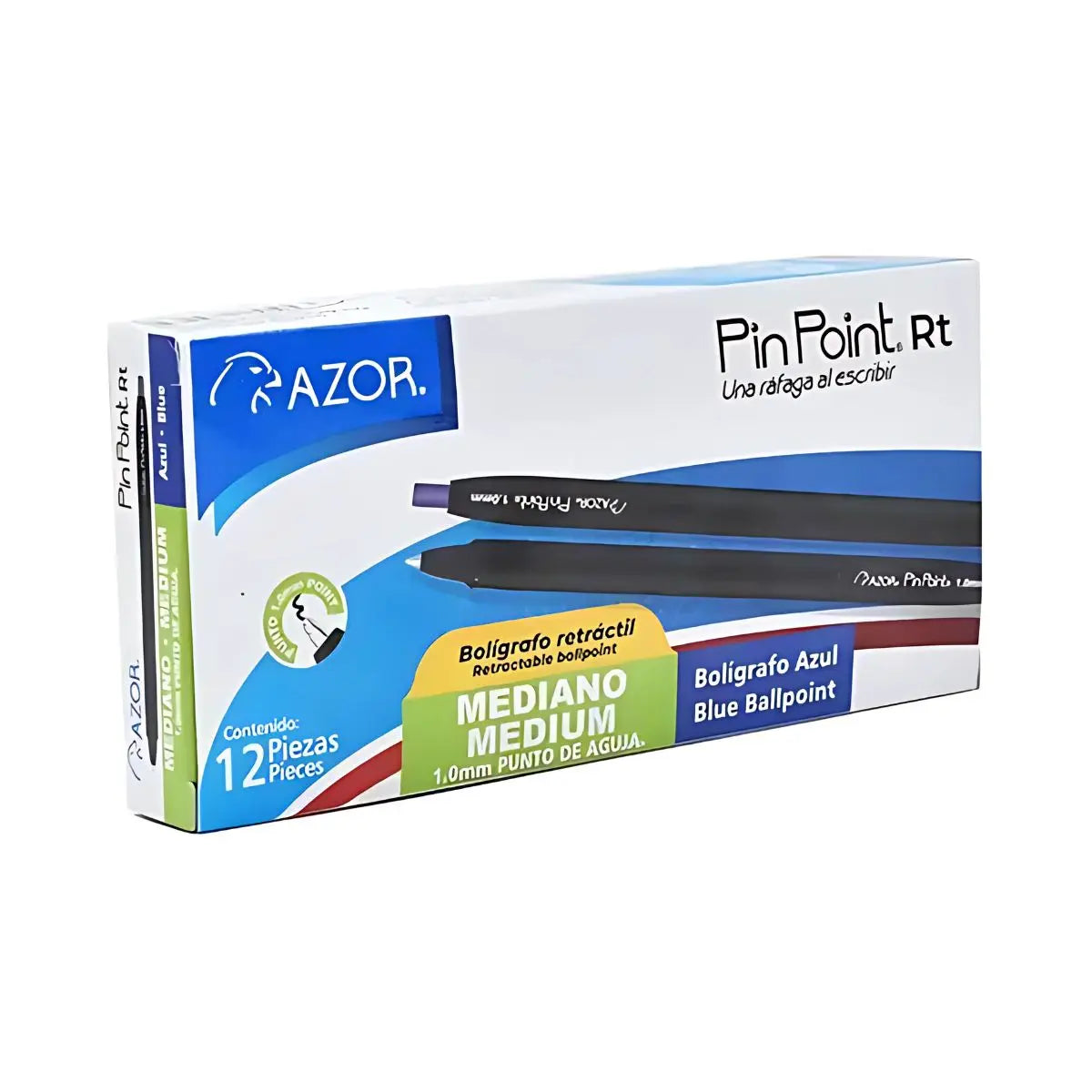 AZOR PIN POINT BOLIGRAFO RT CUERPO NEGRO TINTA AZUL CAJA C/12 PIEZAS PUNTO MEDIANO - Azor