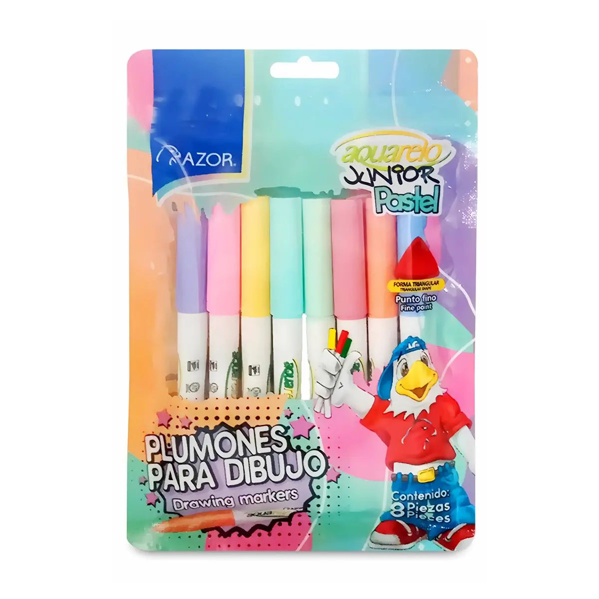 Plumones Azor Delgados Lavables Aquarelo Junior Pastel 8 Piezas - Azor - vista lateral