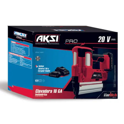 Clavadora inalámbrica 20V - 2 Ah, Cargador rápido - Línea SWITCH Profesional Aksi - Aksi