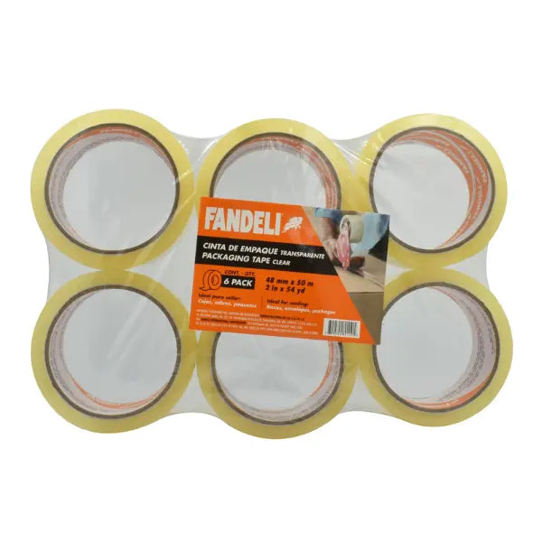 6 PZAS CINTA EMPAQUE TRANSPARENTE 48mm X 50m  (2") FANDELI - Fandeli - vista lateral