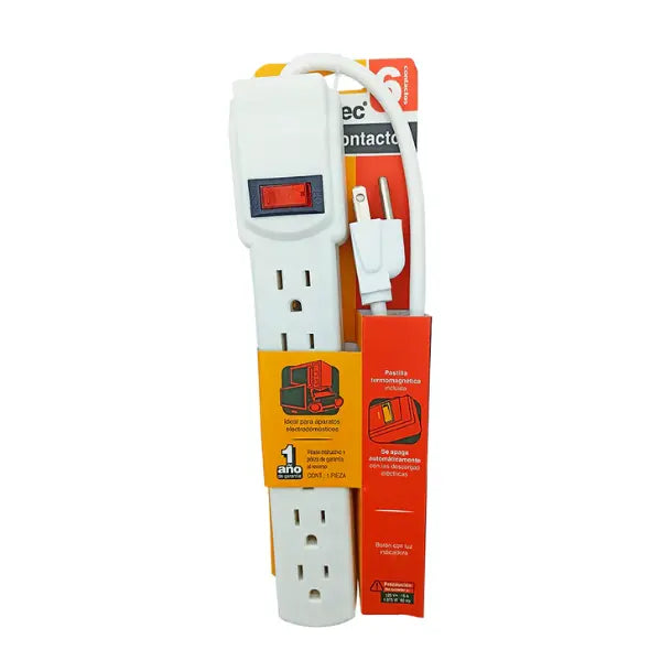 Multicontacto blanco 6 entradas c/luz indicadora - Sanelec - detalle