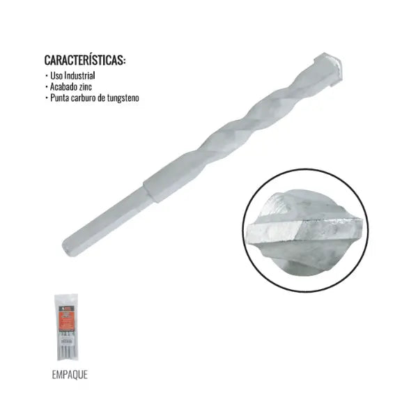 Broca Dogotuls para Concreto 1/4" x 4" Punta Carburo Tungsteno - Dogotuls - empaque
