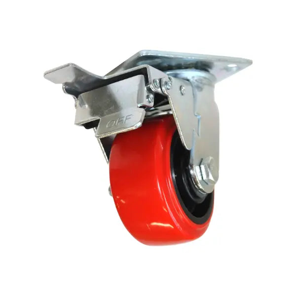 Rodaja PP Negro y PU Rojo 4" Dogotuls Giratoria con Freno - Dogotuls - vista lateral