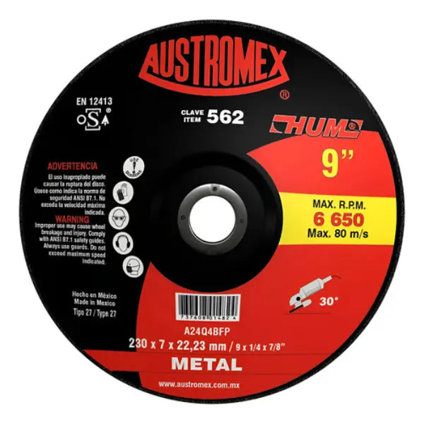 Disco abrasivo para debaste de metal de 230 x 7 x 22.23 mm - Austrodiam