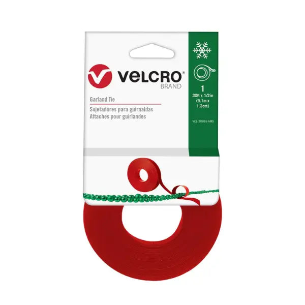Sujetador para Guirnaldas, rollo de 9.1m x 1.3cm, color Rojo - Velcro - vista lateral