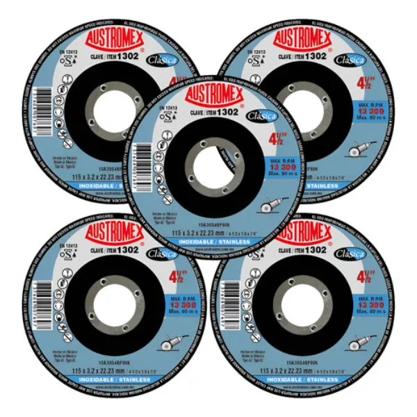 5pz Disco Abrasivo 115x3.2x22.23mm Clave 1302 Austromex - Austrodiam