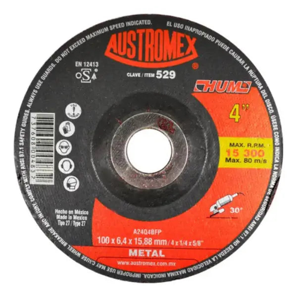 1 Disco abrasivo para desbaste de metal de 100 x 6.4 x 15.88 mm - Austrodiam