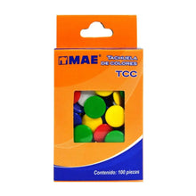 Tachuelas Colores Surtidos Cubierta PVC Caja 100 pzas MAE - Mae