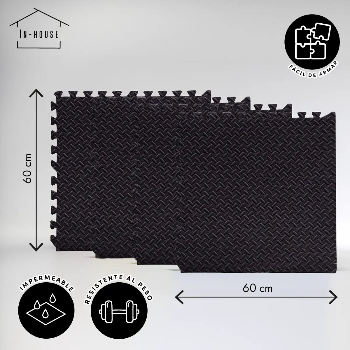 Set 4 Tapetes De Foamy Negro Gym - Coveme - detalle