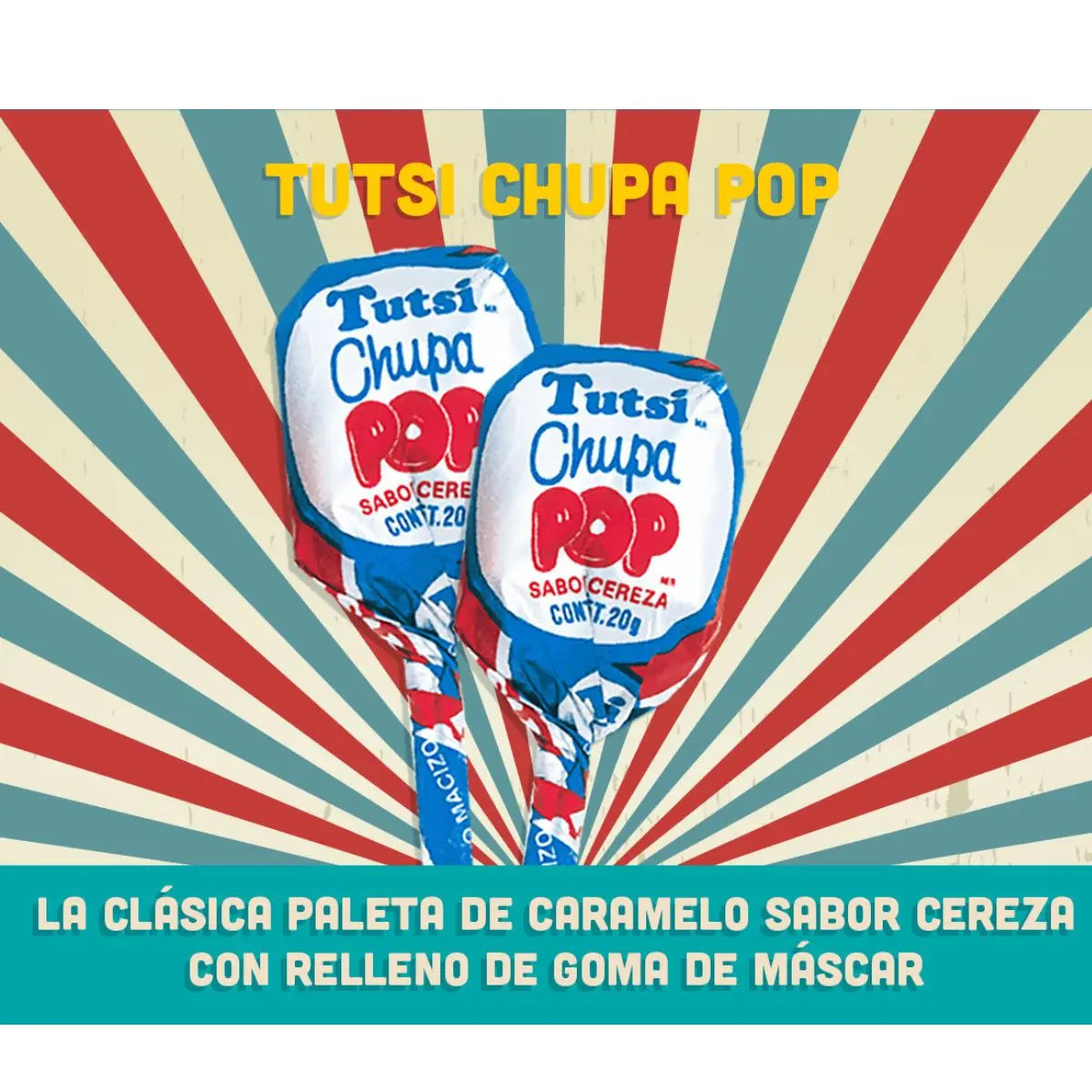 50 Paletas Sabor Cereza Tutsi Pop Caramelo Macizo 20gr C/u - Tutsi - vista lateral