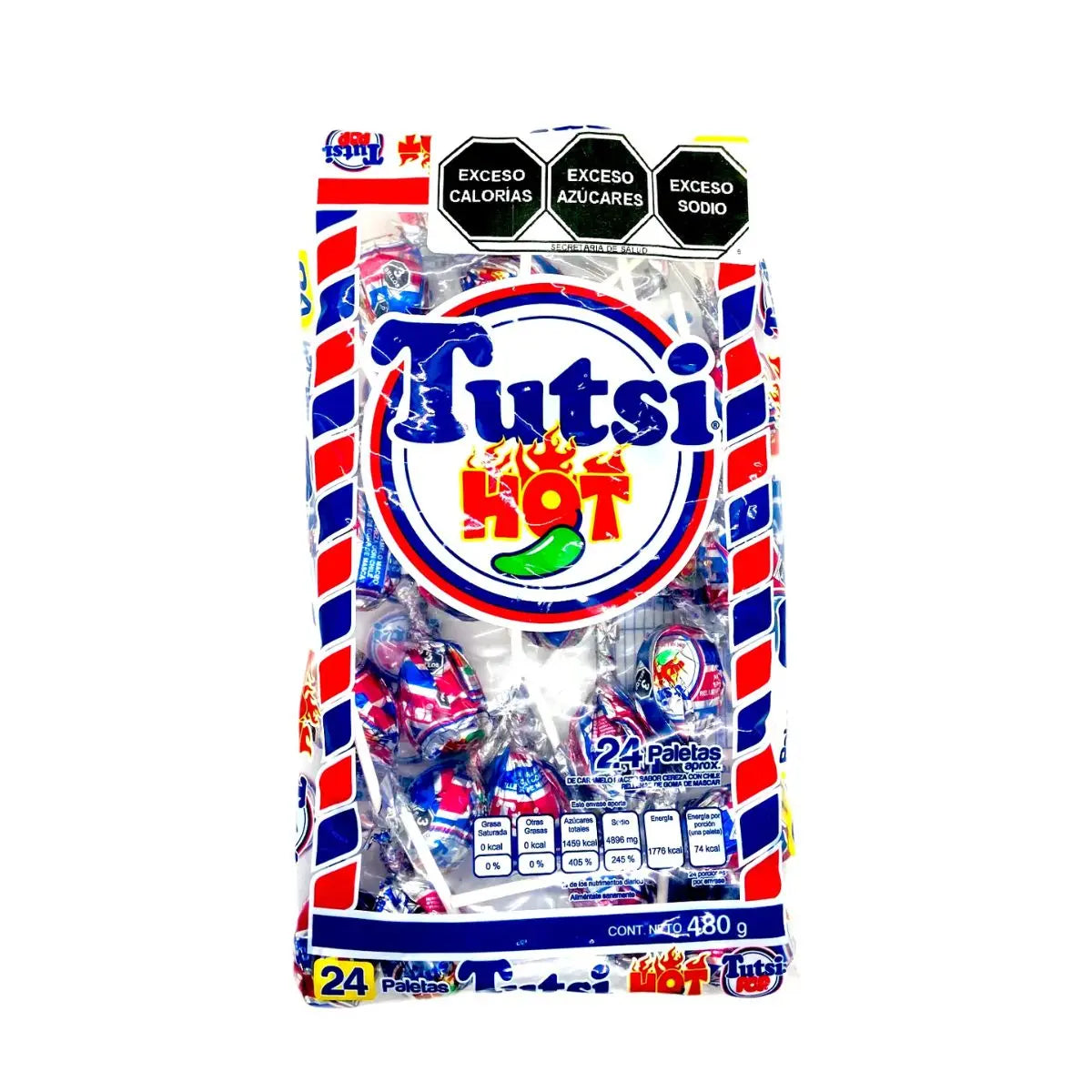 24 Paletas Sabor Cereza Picante Tutsi Hot Snack Caramelo - Tutsi