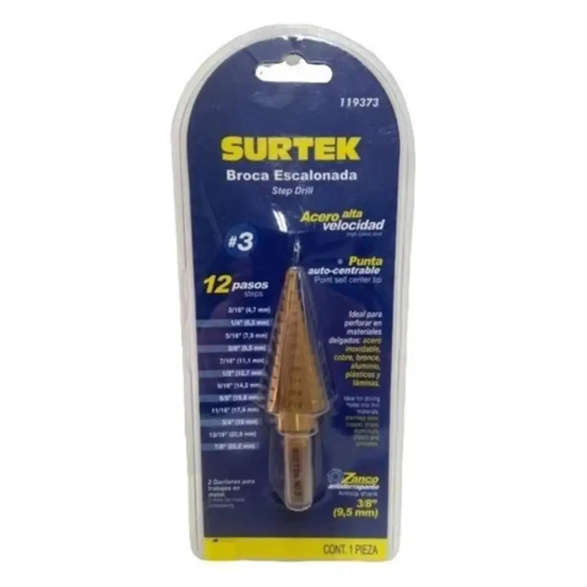 Broca escalonada No.3 3/16-7/8 pulgadas Surtek - Lock