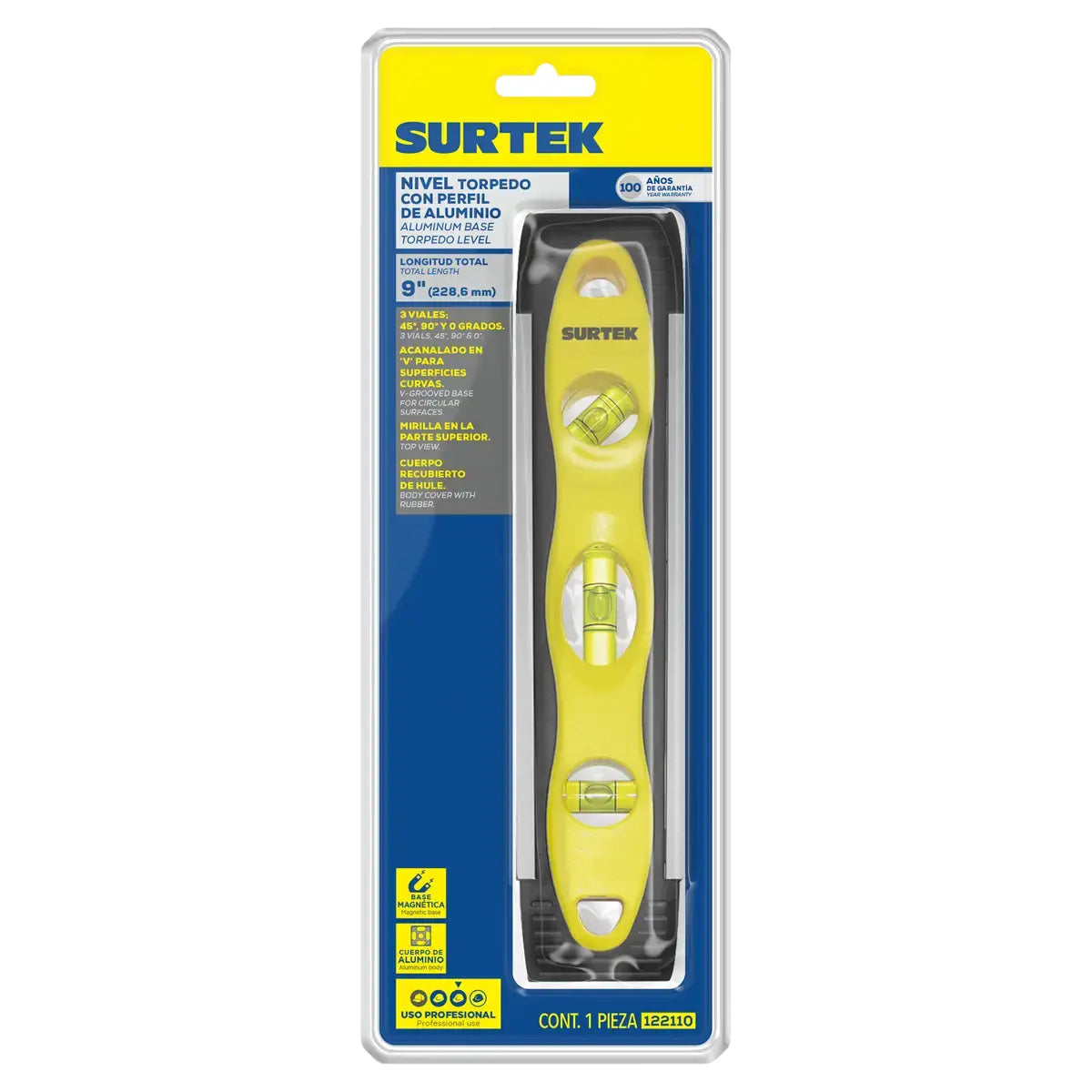 Nivel torpedo magnetico 9" - Lock - vista lateral