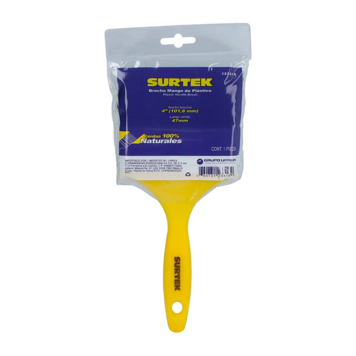 Brocha de Cerdas Naturales con Mango Plastico 4" Surtek - Lock