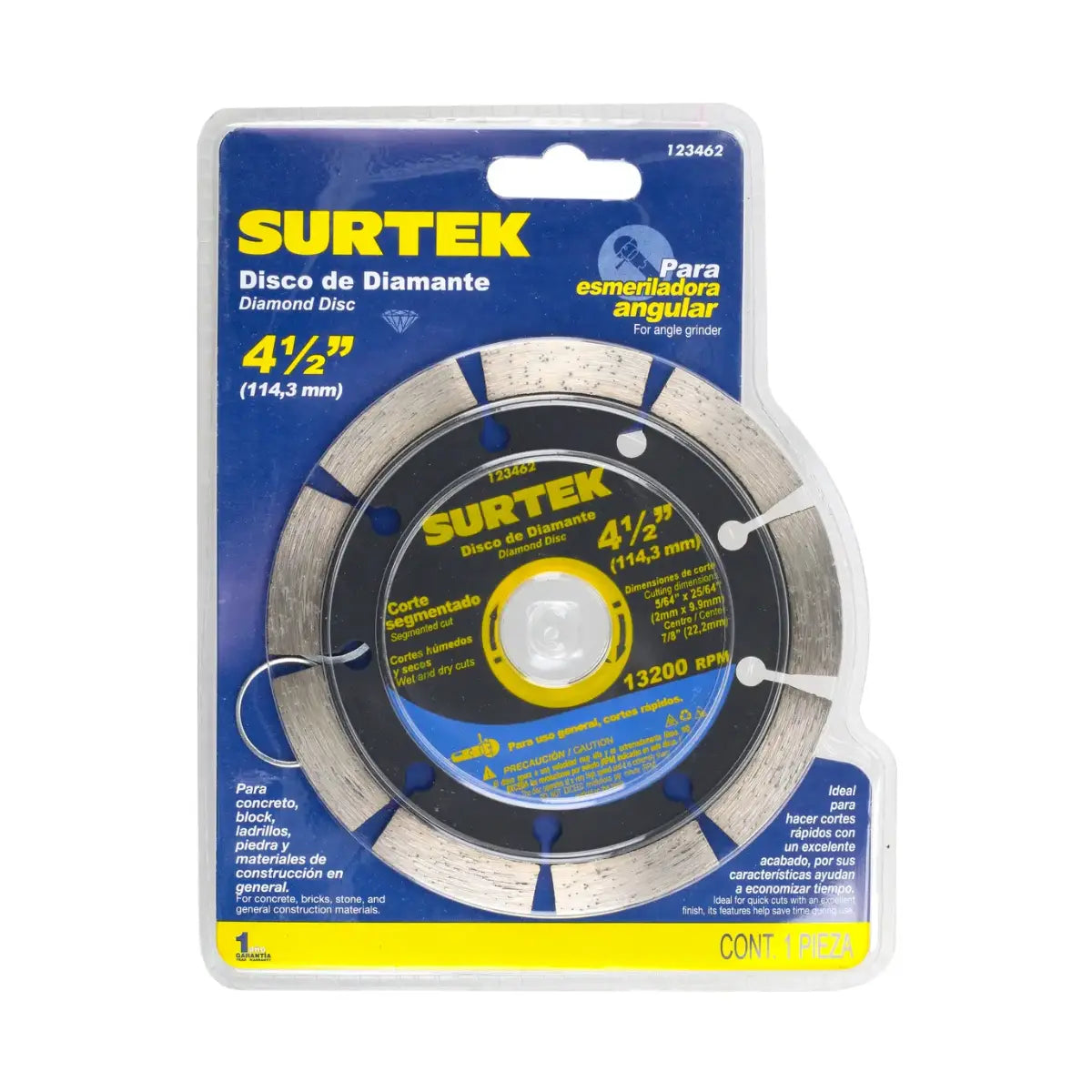Disco de Diamante Corte Segmentado 4 1/2 pulgadas Surtek - Lock - vista lateral