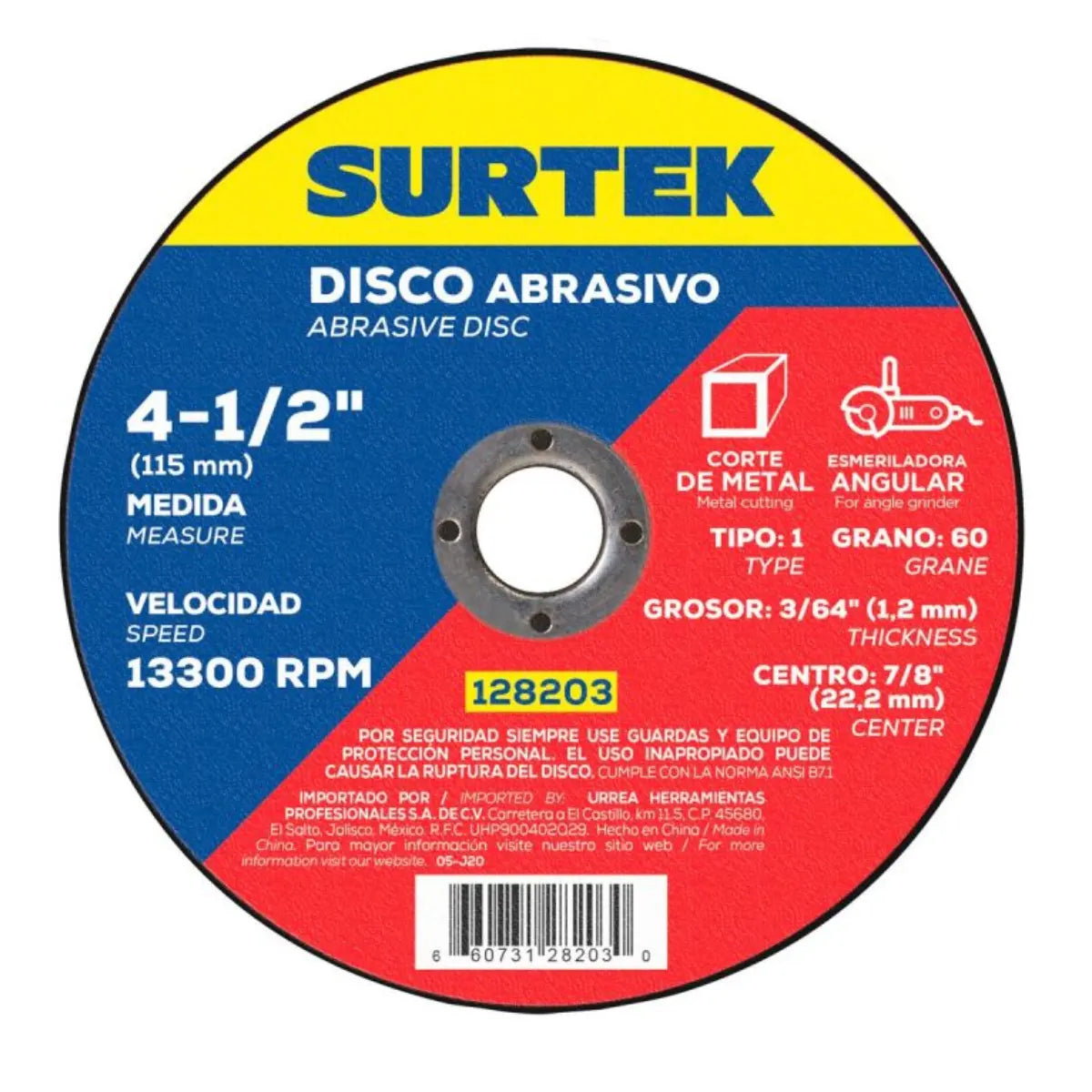 Disco Abrasivo Tipo 1 Para Metal 4-1/2" x 1.2 mm Surtek - Lock