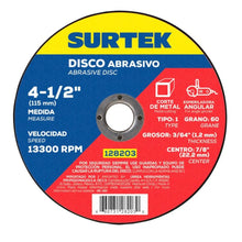 Disco Abrasivo Tipo 1 Para Metal 4-1/2" x 1.2 mm Surtek - Lock
