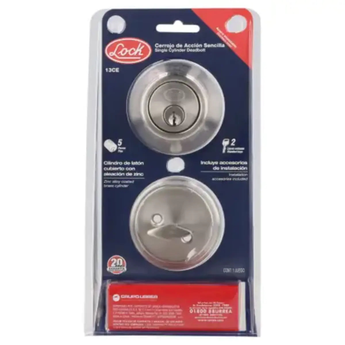 Cerrojo residencial función sencilla níquel satinado llave estándar urrea - Lock - vista lateral