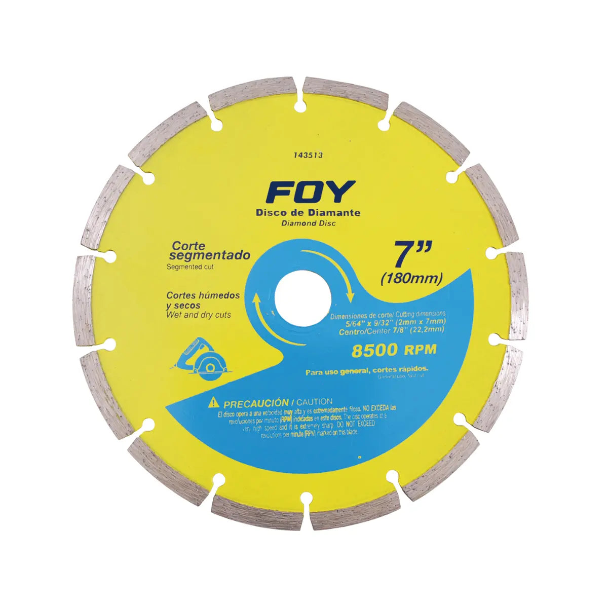 Disco de Diamante Corte Segmentado 7 pulgadas Foy - Lock - vista lateral