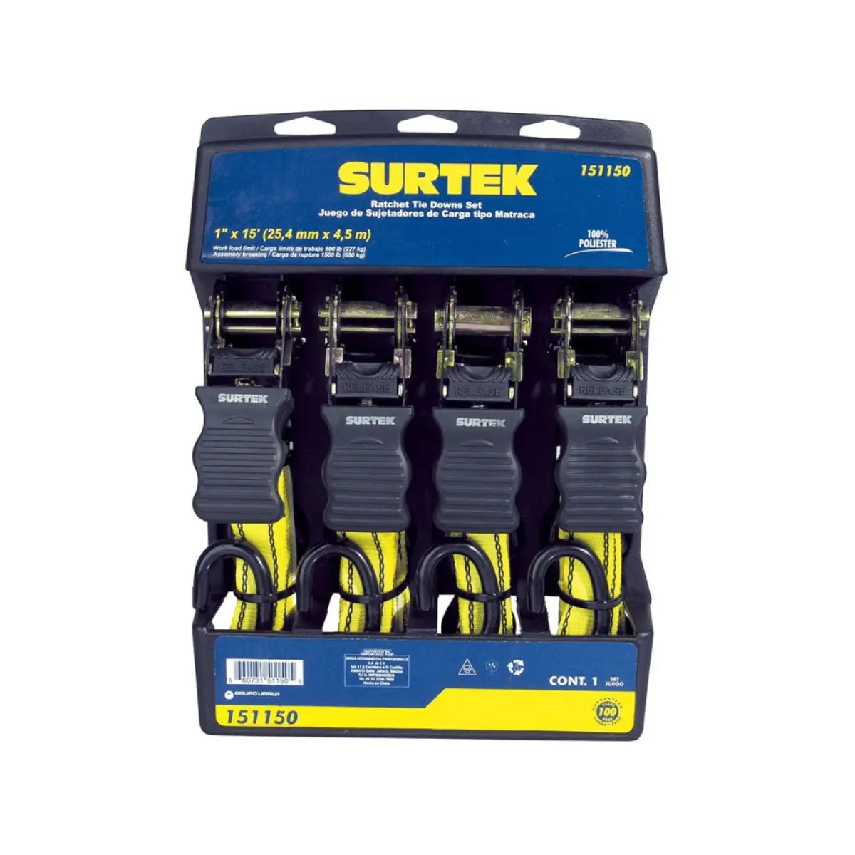 Juego 4 Sujetadores Y Tensores Tipo Matraca 4.5m Surtek - Lock