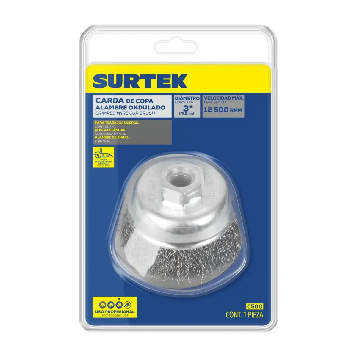 Carda Copa Ondulada Alambre Delgado 4″ x 0.35 mm con Rosca 5/8″ Surtek - Lock