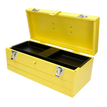 Caja portaherramientas metálica color amarillo con charola 23" x 9" x 7" Urrea - Lock - vista lateral