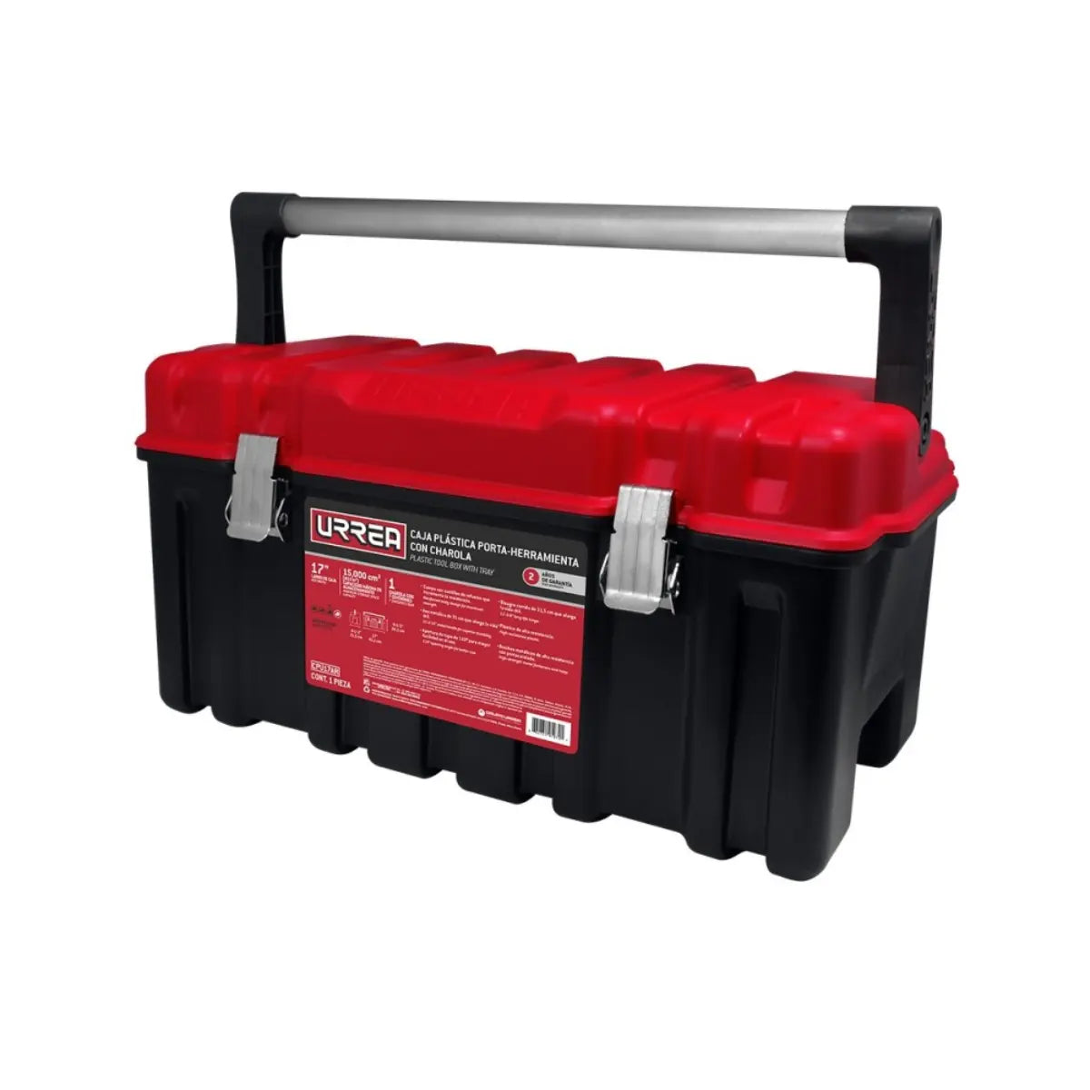 Caja Plastica 17 Pulgadas Charola Tapa Roja Urrea - Lock