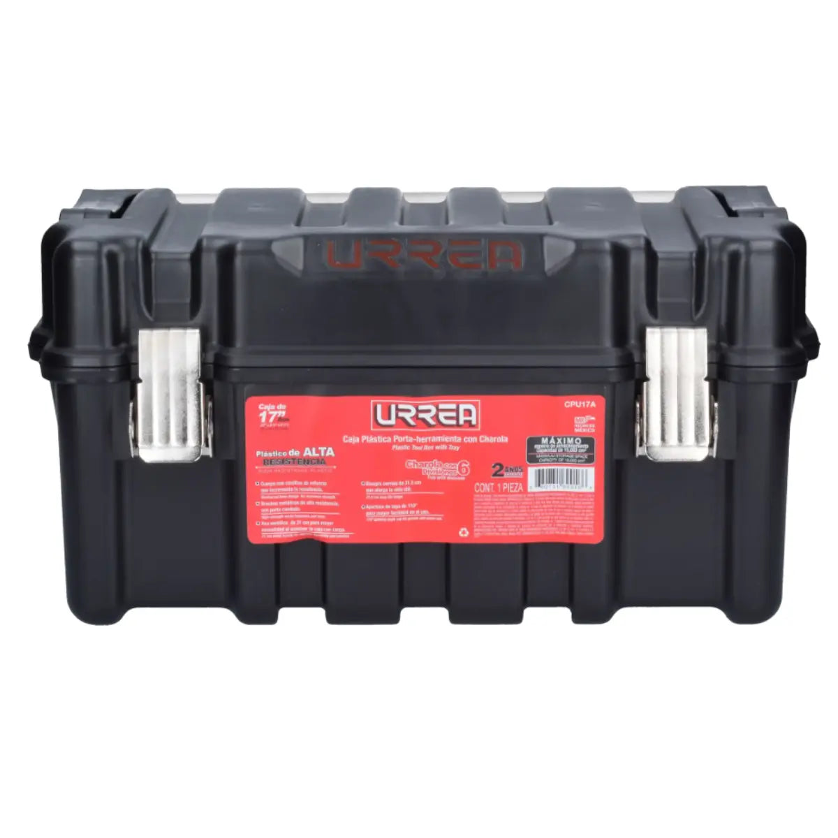 Urrea CPU17A Caja portaherramientas plástica con broches metálicos y charola 17" x 9" x 8" - Urrea