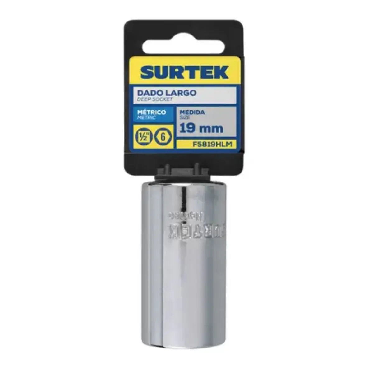 Dado Largo Cuadro 1/2" Surtek 6 Puntas Metrico 19 mm - Lock - vista lateral