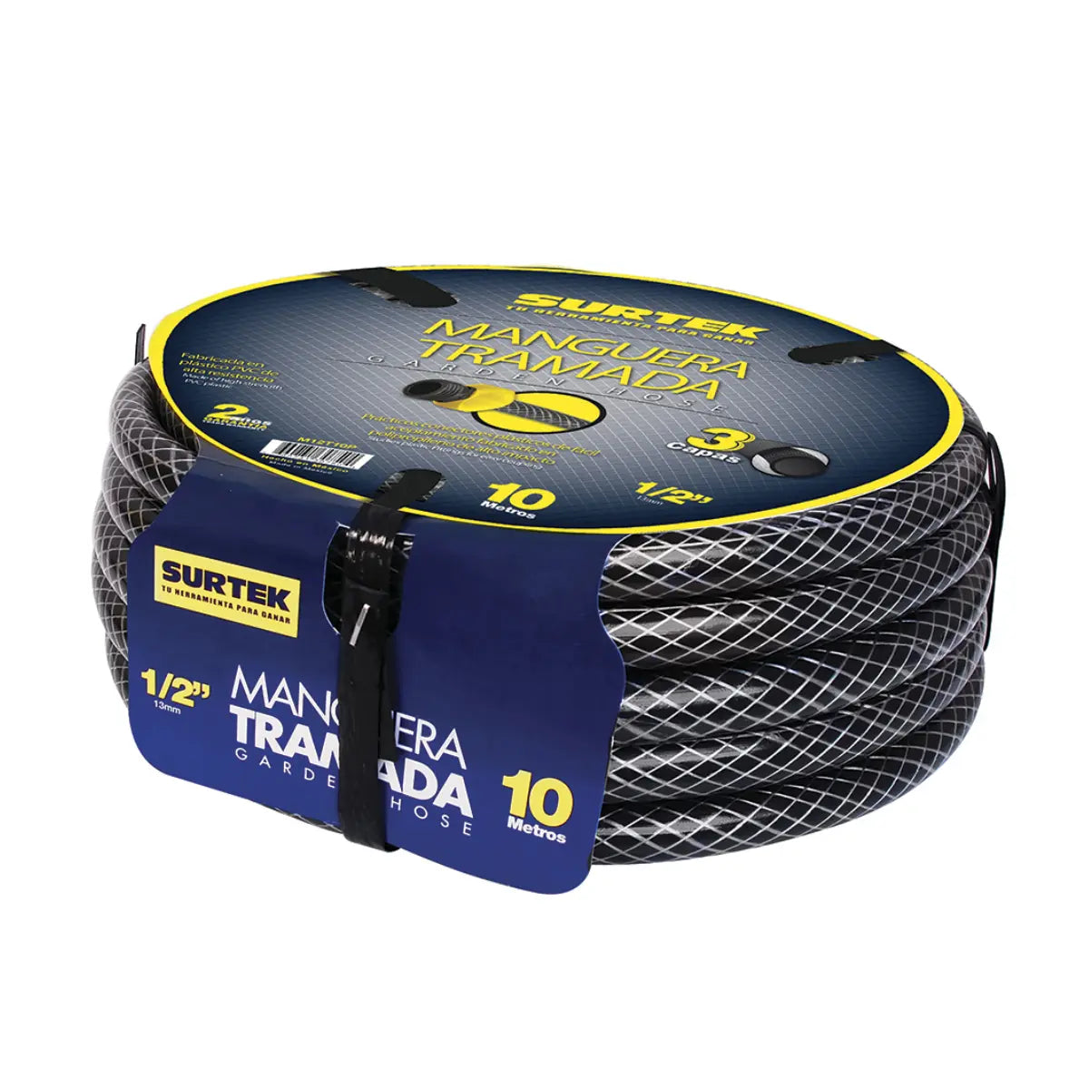 Surtek M12T15P Manguera para jardín tramada gris con conector plástico 1/2", 15 m - Surtek