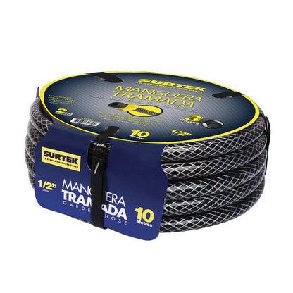 Surtek M12T15P Manguera para jardín tramada gris con conector plástico 1/2", 15 m - Surtek