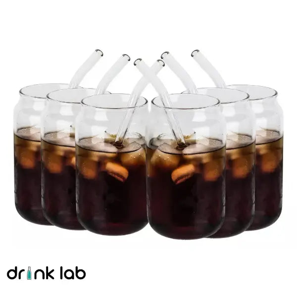 Set 6 Vasos Vidrio Tipo Lata Popote 400ml Hogar Cristal - Coveme - empaque