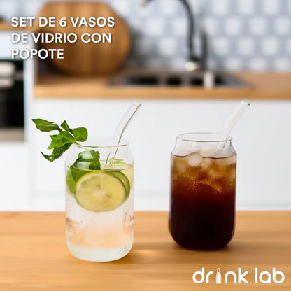 Set 6 Vasos Vidrio Tipo Lata Popote 400ml Hogar Cristal - Coveme - vista trasera