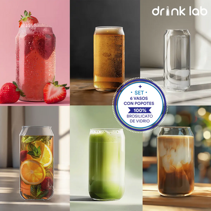 Set 6 Vasos Vidrio Tipo Lata Popote 400ml Hogar Cristal - Coveme - detalle
