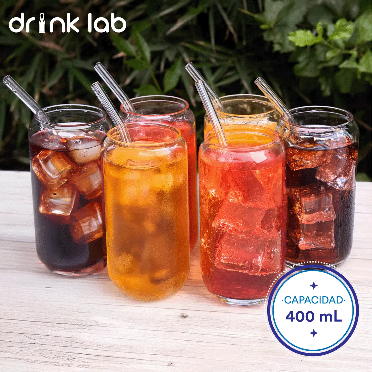 Set 6 Vasos Vidrio Tipo Lata Popote 400ml Hogar Cristal - Coveme - vista lateral