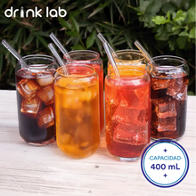 Set 6 Vasos Vidrio Tipo Lata Popote 400ml Hogar Cristal - Coveme - vista lateral